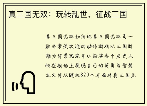 真三国无双：玩转乱世，征战三国